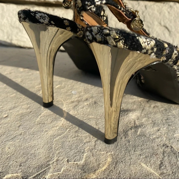 J. Renee black and gold Lacee tweed pointy toe sling back high heel Sz 9 - Picture 3 of 13